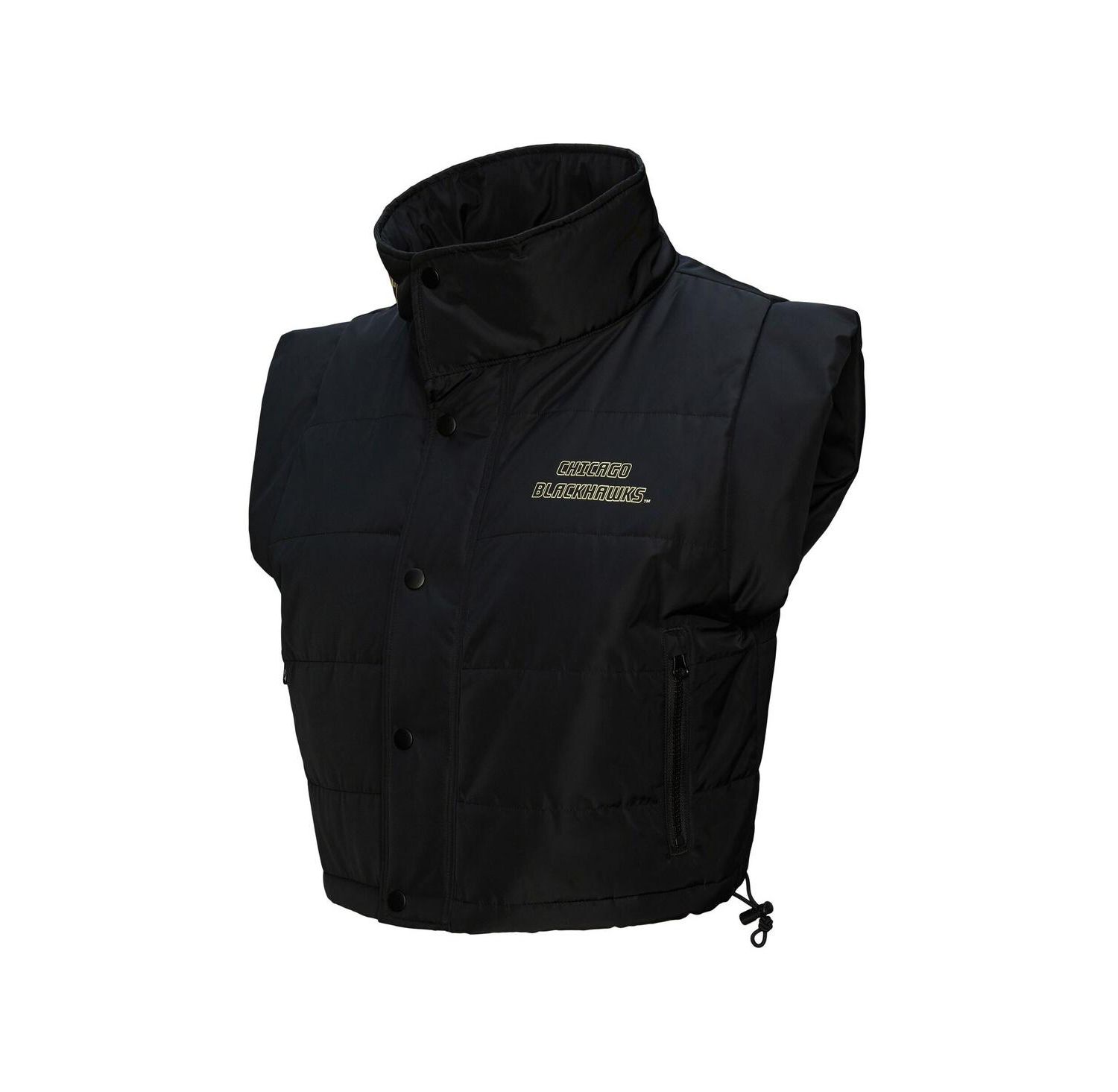 Women's Black Chicago Blackhawks Cropped Full-Zip Puffer Vest