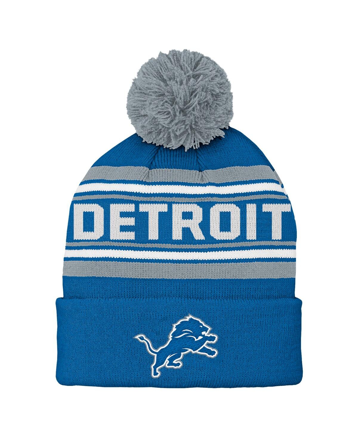 Outerstuff Preschool Blue Detroit Lions Jacquard Cuffed With Pom Knit Hat In Blue