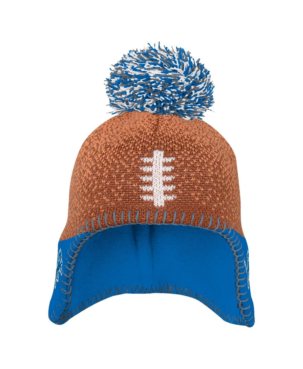 Outerstuff Baby Boys And Girls Brown Detroit Lions Football Head Knit With Pom Hat In Multi