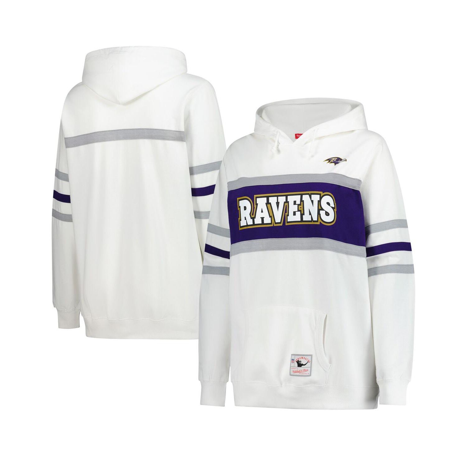 Women's White Baltimore Ravens Plus Size Head Coach Throwback Pullover Hoodie