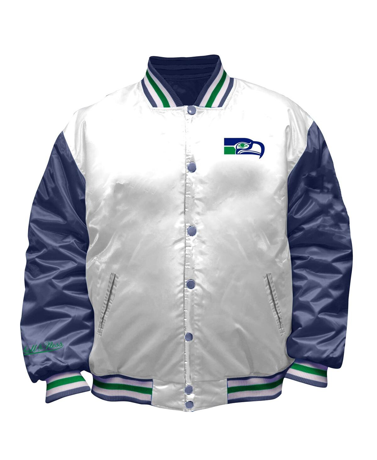 Mitchell & Ness White Seattle Seahawks Throwback Plus Size Full-snap Satin Jacket In White