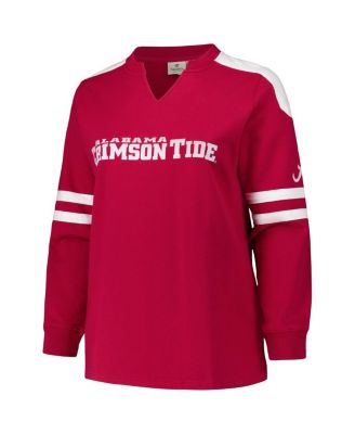 Women's Crimson Alabama Crimson Tide Plus Size Contrast Sleeve Fleece Pullover Sweatshirt
