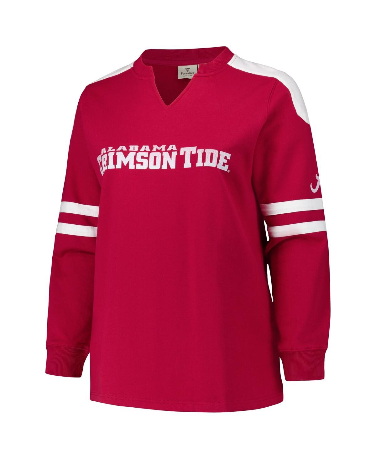 Fanatics Women's Crimson Alabama Crimson Tide Plus Size Contrast Sleeve Fleece Pullover Sweatshirt In Red