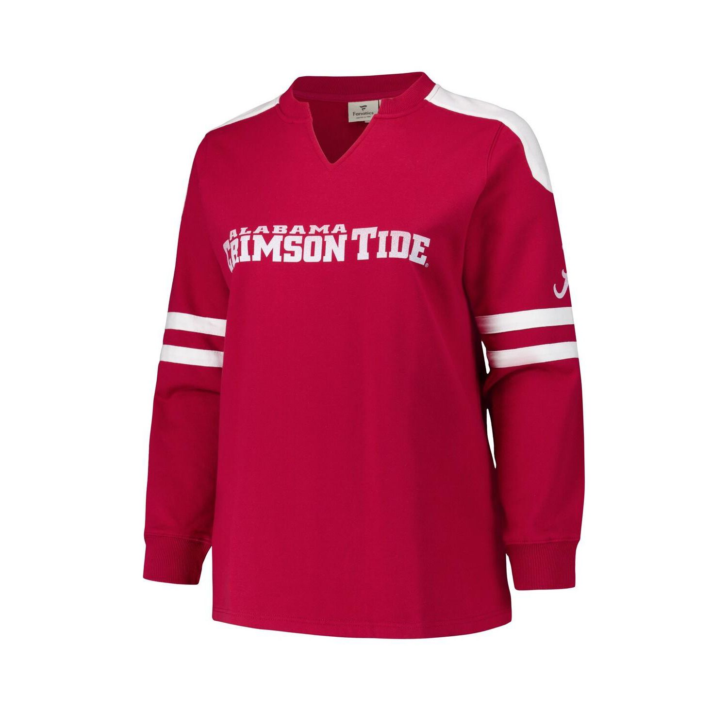 Women's Crimson Alabama Crimson Tide Plus Size Contrast Sleeve Fleece Pullover Sweatshirt