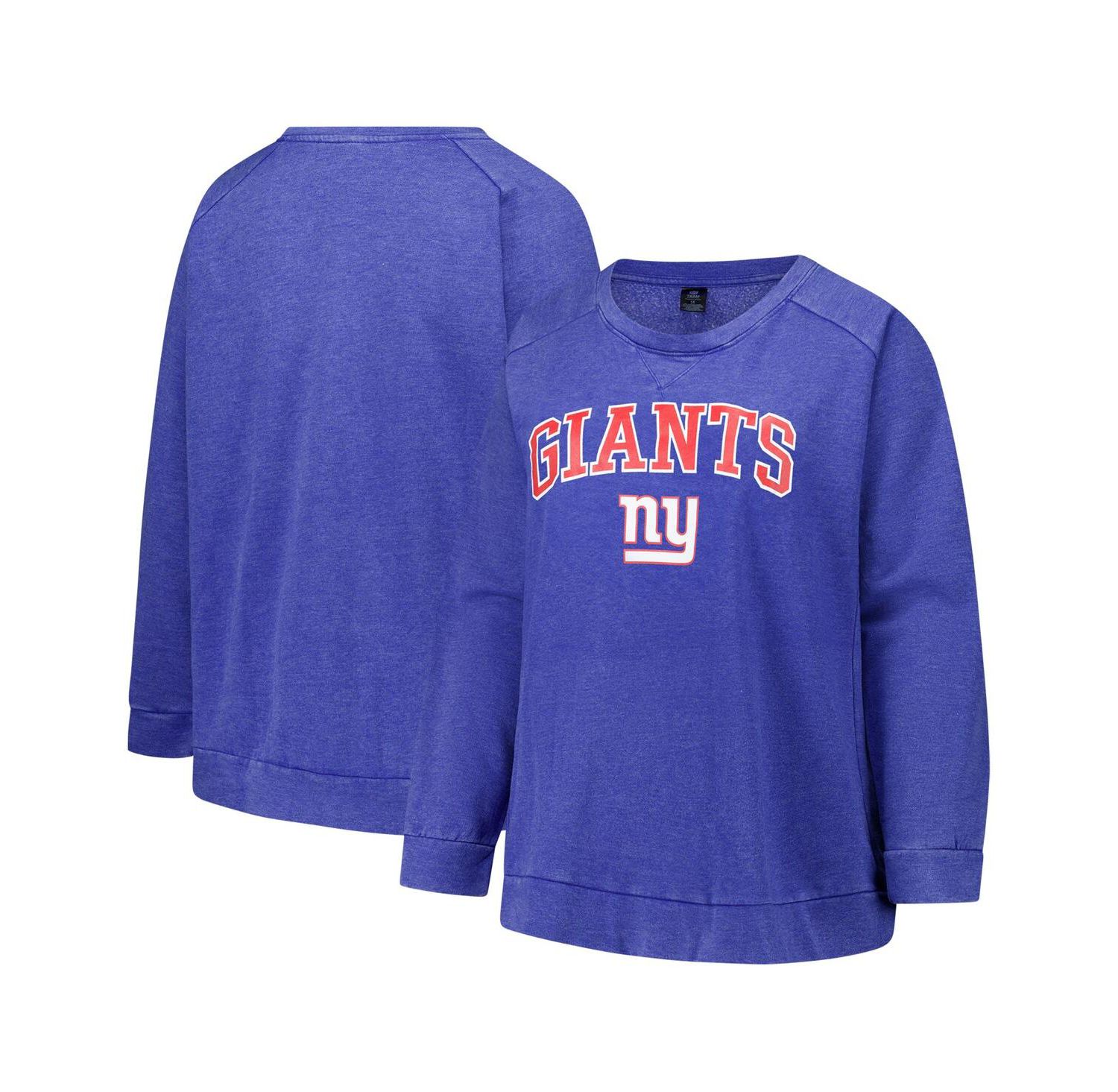 Women's Royal New York Giants Plus Size Acid Wash Raglan Sweatshirt