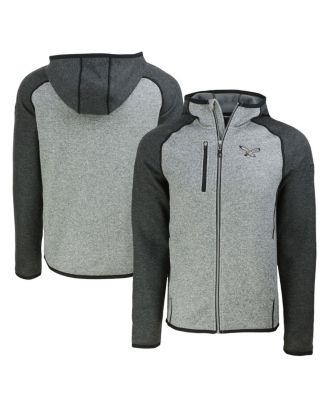 Cutter & Buck - Men's Heather Gray/Heather Charcoal Philadelphia Eagles Throwback Mainsail Sweater-Knit Full-Zip Hoodie