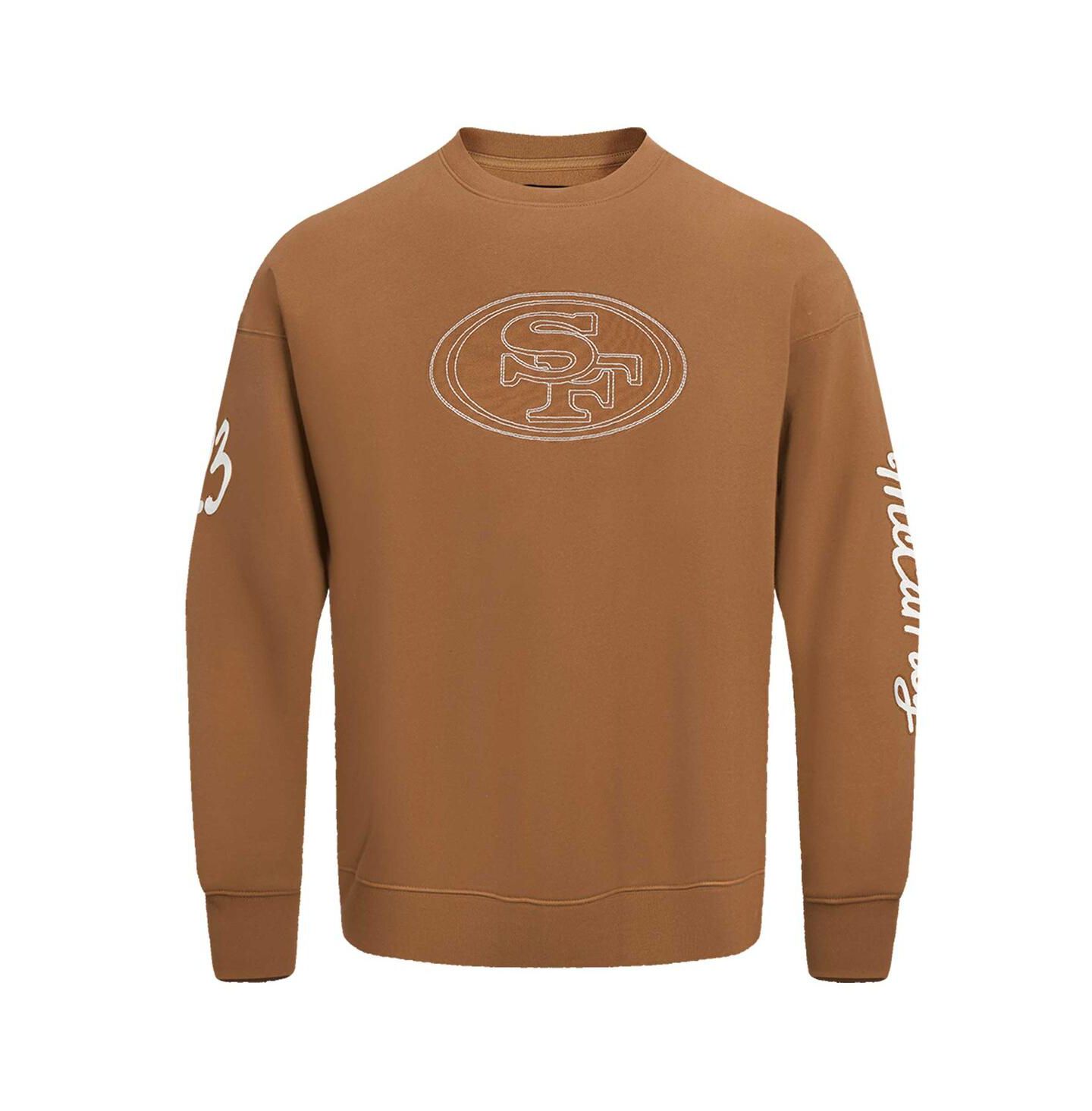 Мужская толстовка Pro Standard Christian McCaffrey Brown San Francisco 49ers Pullover Crewneck — фото 3