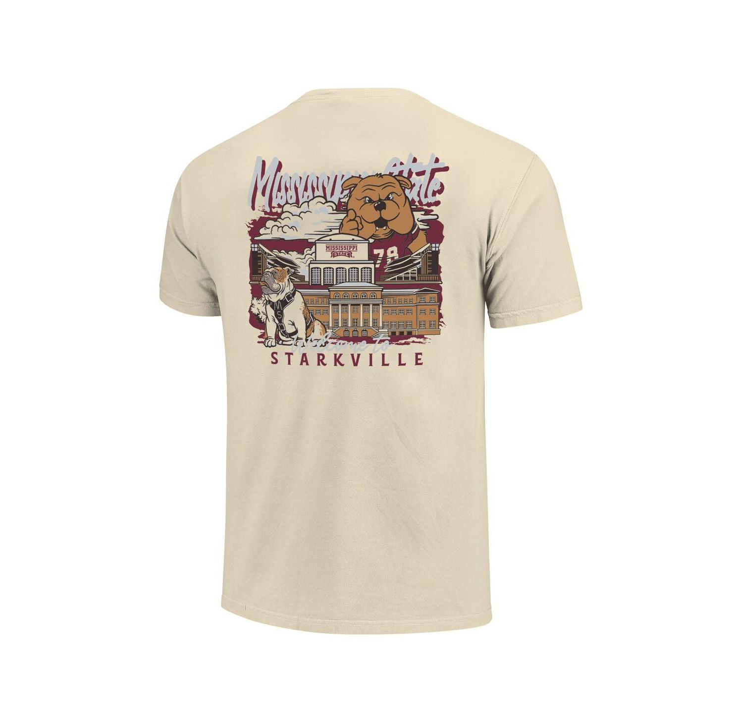 Men's Natural Mississippi State Bulldogs Comfort Colors Hand-Drawn Campus Stack T-Shirt