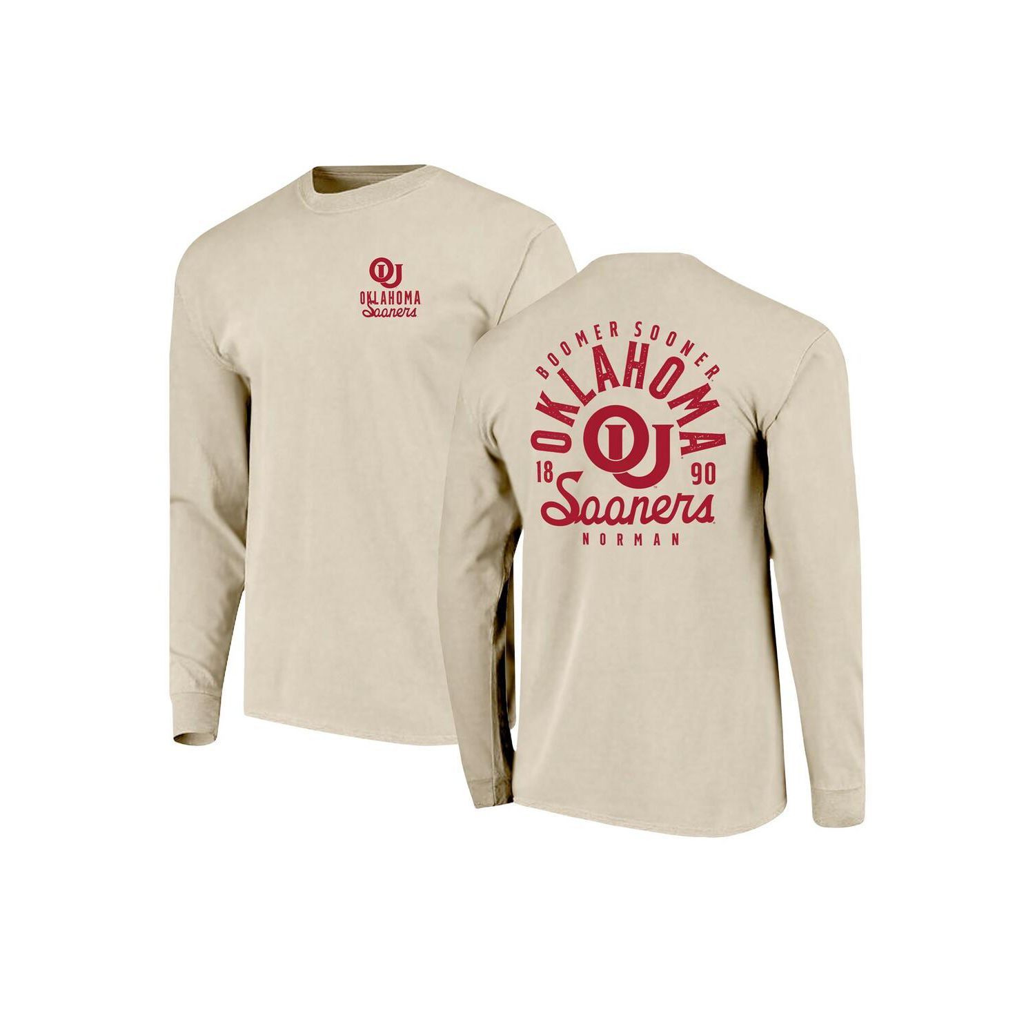 Men's Natural Oklahoma Sooners Comfort Colors Mascot Overlay Long Sleeve T-Shirt