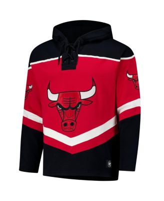 Men's Red Chicago Bulls Oversized Tri-Satin Layup Lacer Pullover Hoodie