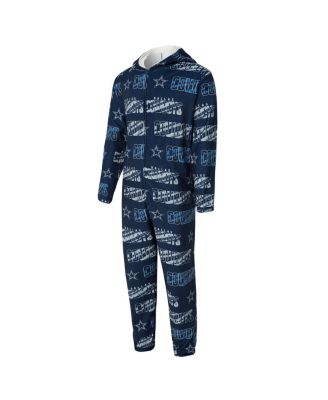 Men's Navy Dallas Cowboys Shuffle All-Over-Print Microfleece Full-Zip Union Suit
