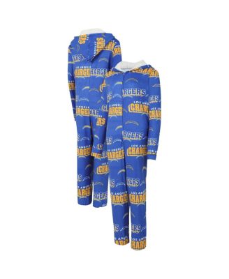 Concepts Sport - Women's Powder Blue Los Angeles Chargers Roadway Allover Print Microfleece Full-Zip Union Suit