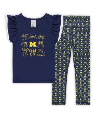 ZooZatz - Girls Toddler 2-Piece Navy Michigan Wolverines Tri-Blend Bow Legging and Shirt Set