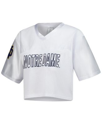 Women's White Notre Dame Fighting Irish Mesh Cropped V-Neck T-Shirt