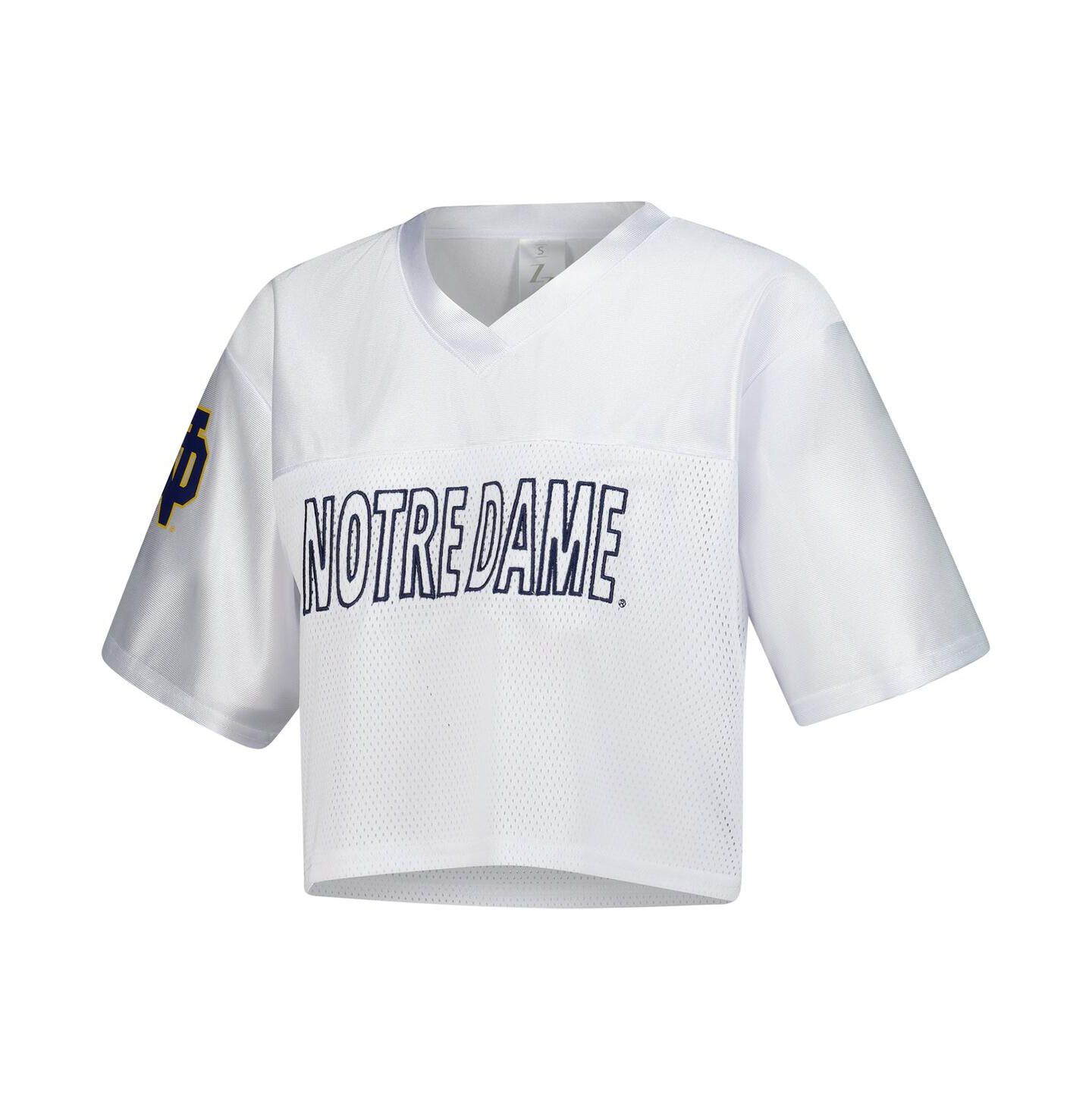 Женская футболка ZooZatz White Notre Dame Fighting Irish Mesh Cropped V-Neck — фото 3