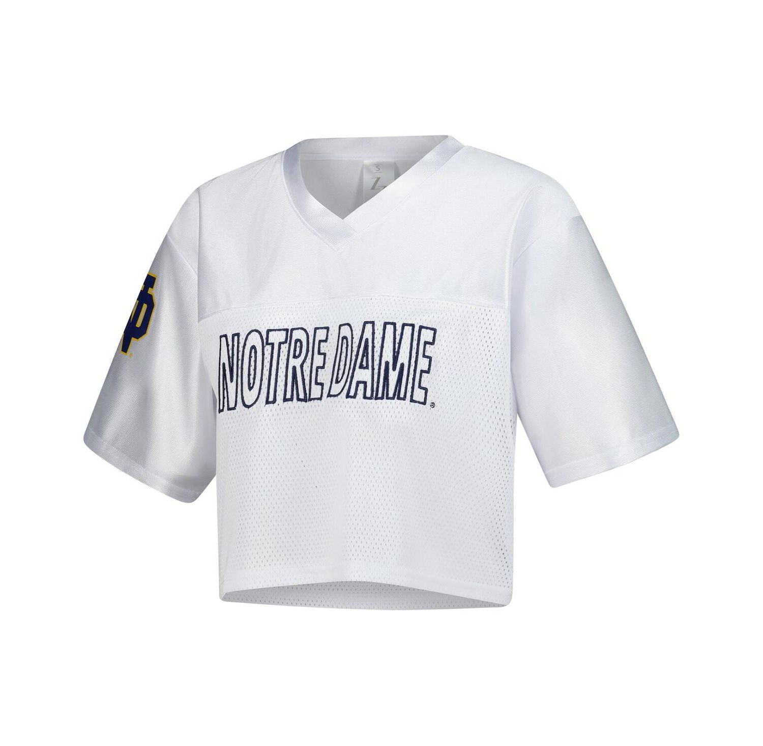 Women's White Notre Dame Fighting Irish Mesh Cropped V-Neck T-Shirt
