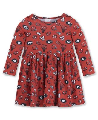 ZooZatz - Girls Toddler Red Georgia Bulldogs All-Over Print Football Dress