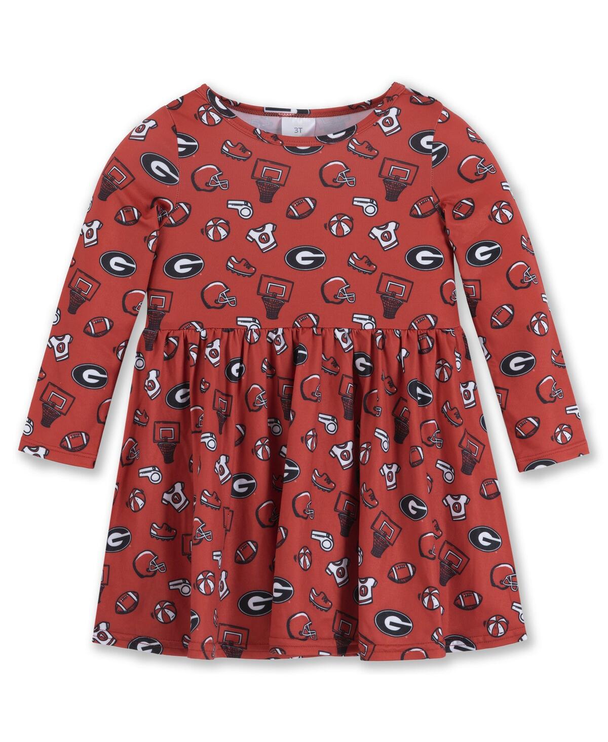 Zoozatz Girls Toddler Crimson Alabama Crimson Tide Allover Print Long Sleeve Dress In Red