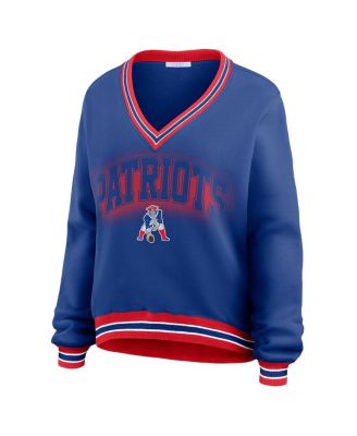 Women's Navy New England Patriots Oversized Long Sleeve V-Neck Sweatshirt