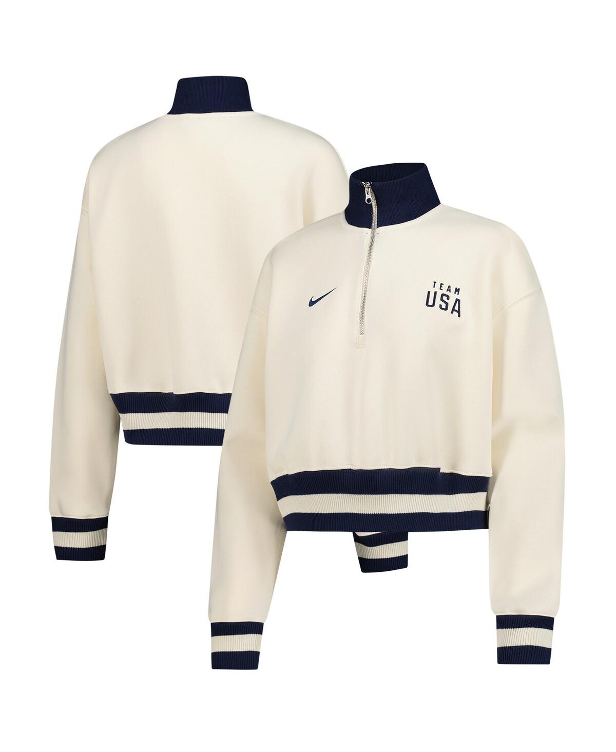 Nike Women's Cream Team Usa Phoenix Fleece Half-zip Sweatshirt In Neutral