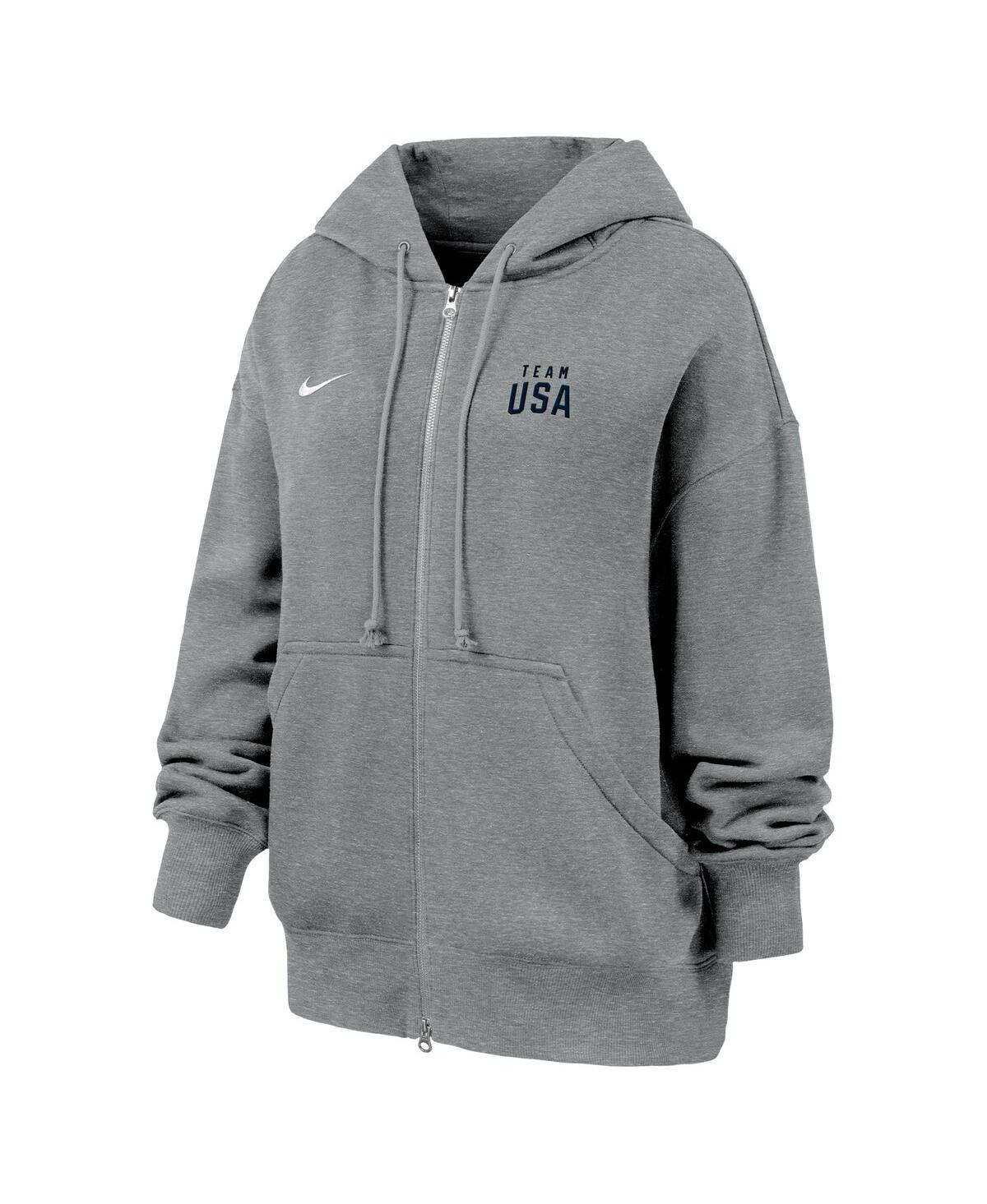 Nike Women's Heather Gray Team Usa Phoenix Fleece Full-zip Hoodie In Animal Print