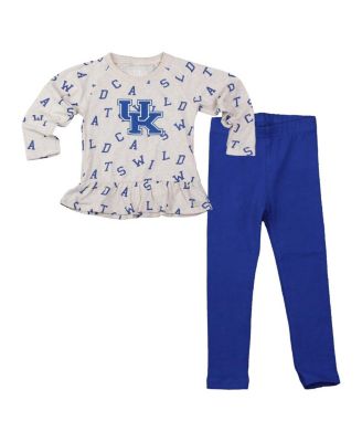 Wes & Willy - Baby Girls Oatmeal Kentucky Wildcats Ruffle Raglan Long Sleeve T-Shirt Leggings Set
