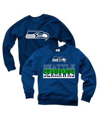 Wes & Willy - Big Boys and Girls College Navy Seattle Seahawks Reversible Fleece Pullover Sweatshirt