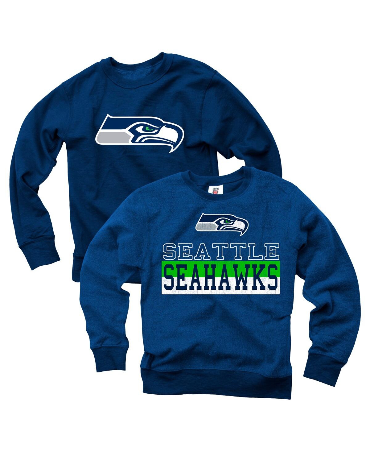 Wes & Willy Big Boys And Girls College Navy Seattle Seahawks Reversible Fleece Pullover Sweatshirt In Blue
