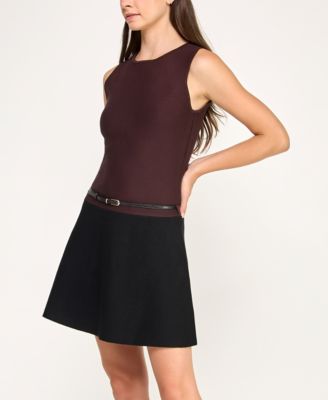 Women's Sleeveless Crew Neck Fit and Flare Dress