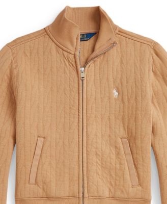 Girls' 7-16 Collar Quilted Cable-Motif Jacket