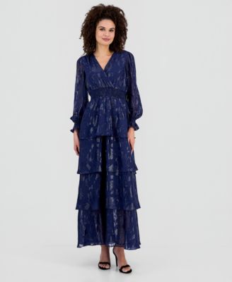 Anne Klein - Women's Smocked-Trim Tiered Maxi Dress