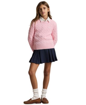 Girls' 2T-6x Long-Sleeve Cable-Knit Cotton Sweater