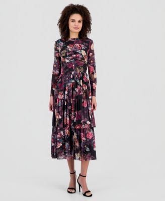 Anne Klein - Women's Floral Mock Neck Tiered Midi Dress