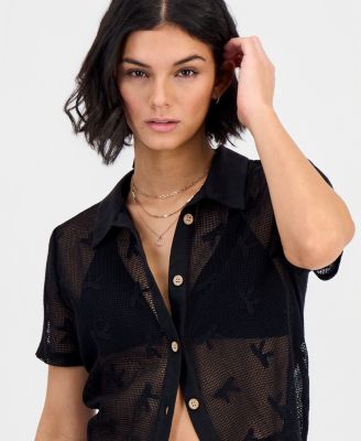 Women's Crochet Camp Button-Up Swim Shirt
