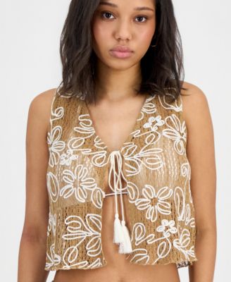 Juniors' Tie-Front Floral Cover-Up Vest, Macy's Exclusive