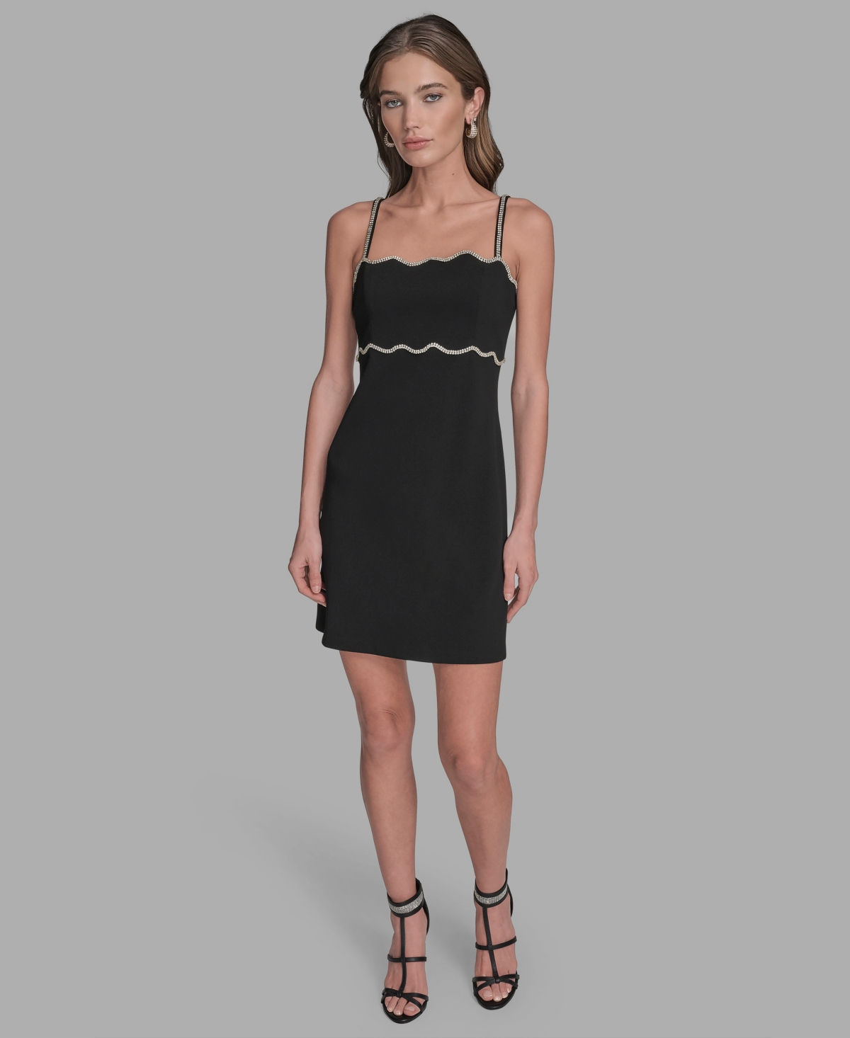 Bcbg Women's Rhinestone Trim Mini Dress In Black