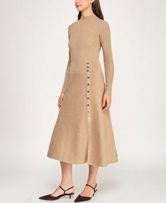 Juniors Mini Buttons A-Line Midi Sweater Dress