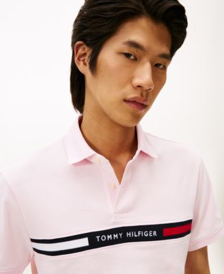 Men's Short Sleeve Embroidered Chest Stripe Polo Shirt