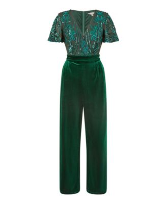 Women's Wrap Sequin Embellished Velvet Jumpsuit