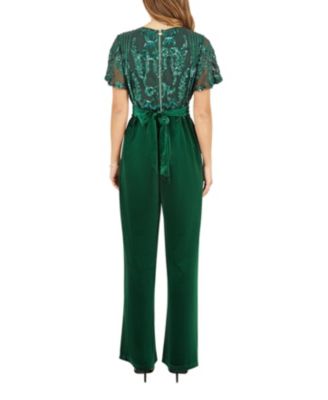 Women's Wrap Sequin Embellished Velvet Jumpsuit
