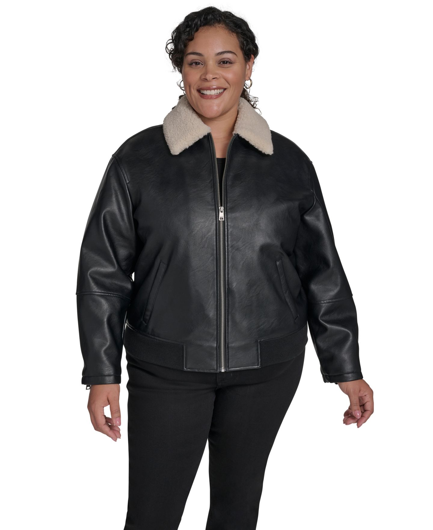 Женская куртка Levi's Plus Size Sherpa Collar Bomber, цвет: Чёрный — фото 4