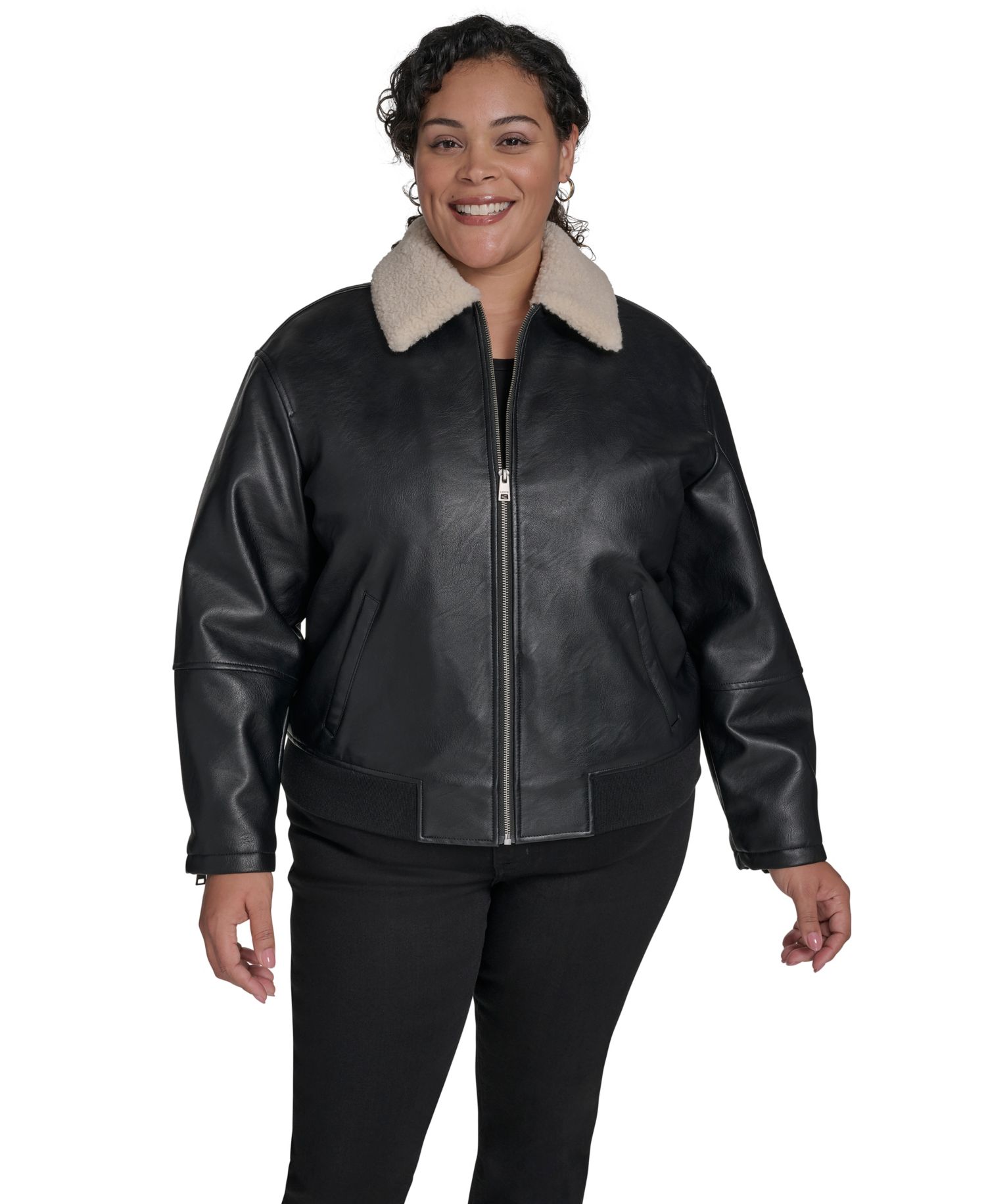 Plus Size Sherpa Collar Bomber Jacket