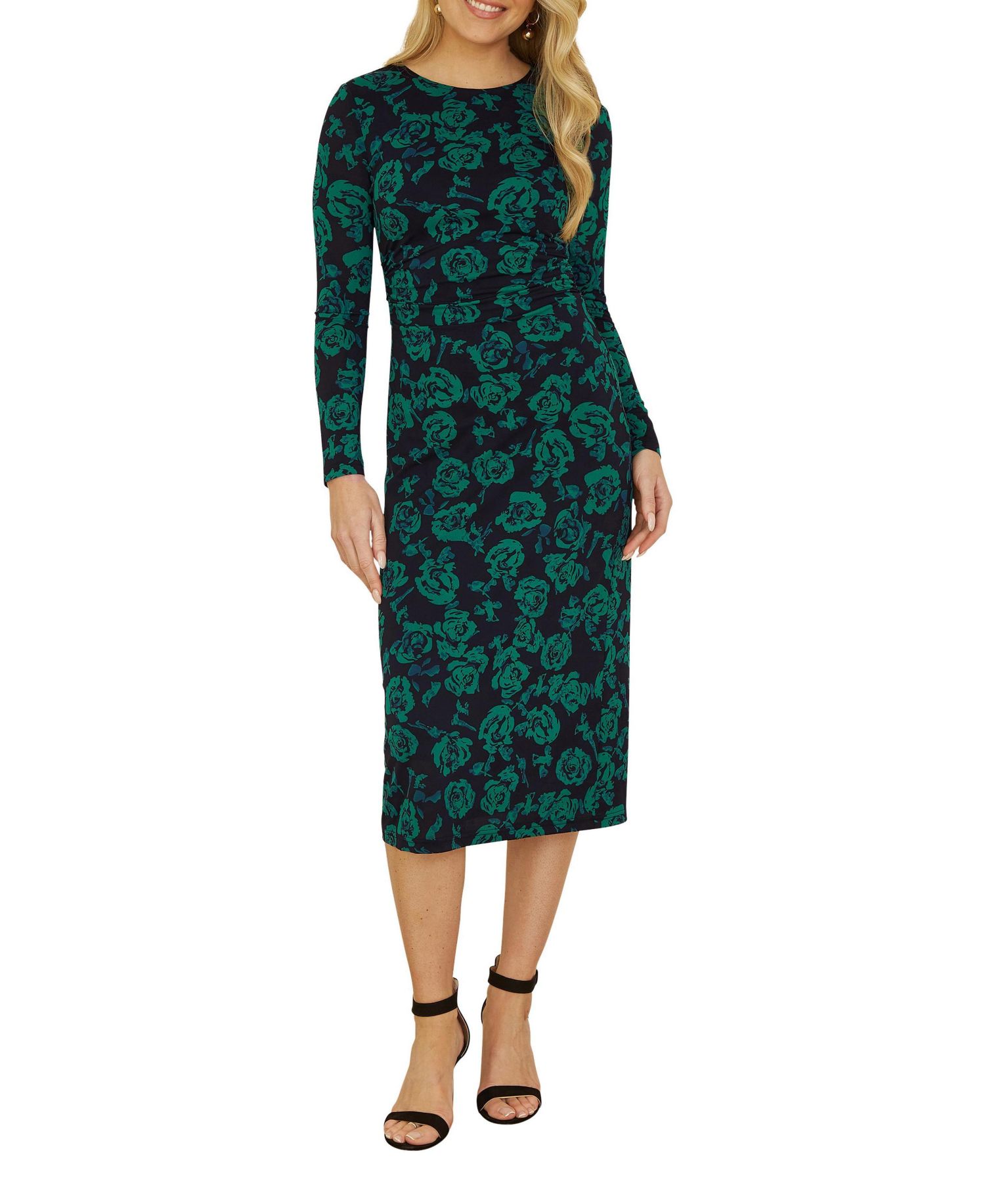 Women's Floral Fitted Mesh Midi Dress
