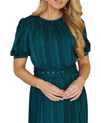 Women's Satin Pleated Stripe Midi Dress