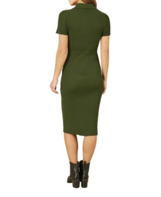 Women's Fitted Rib Knitted Midi Dress