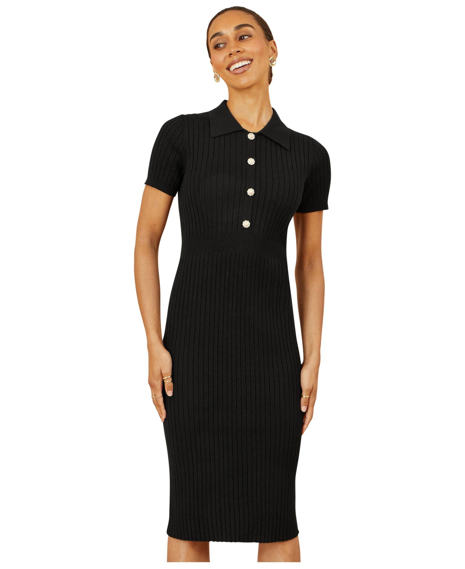Women's Fitted Rib Knitted Midi Dress