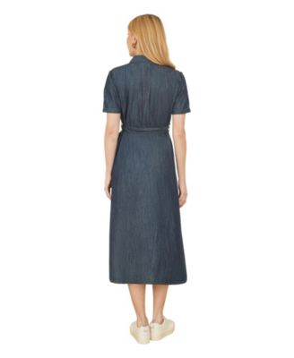 Women's Chambray Denim Utility Midi Shirt Dress
