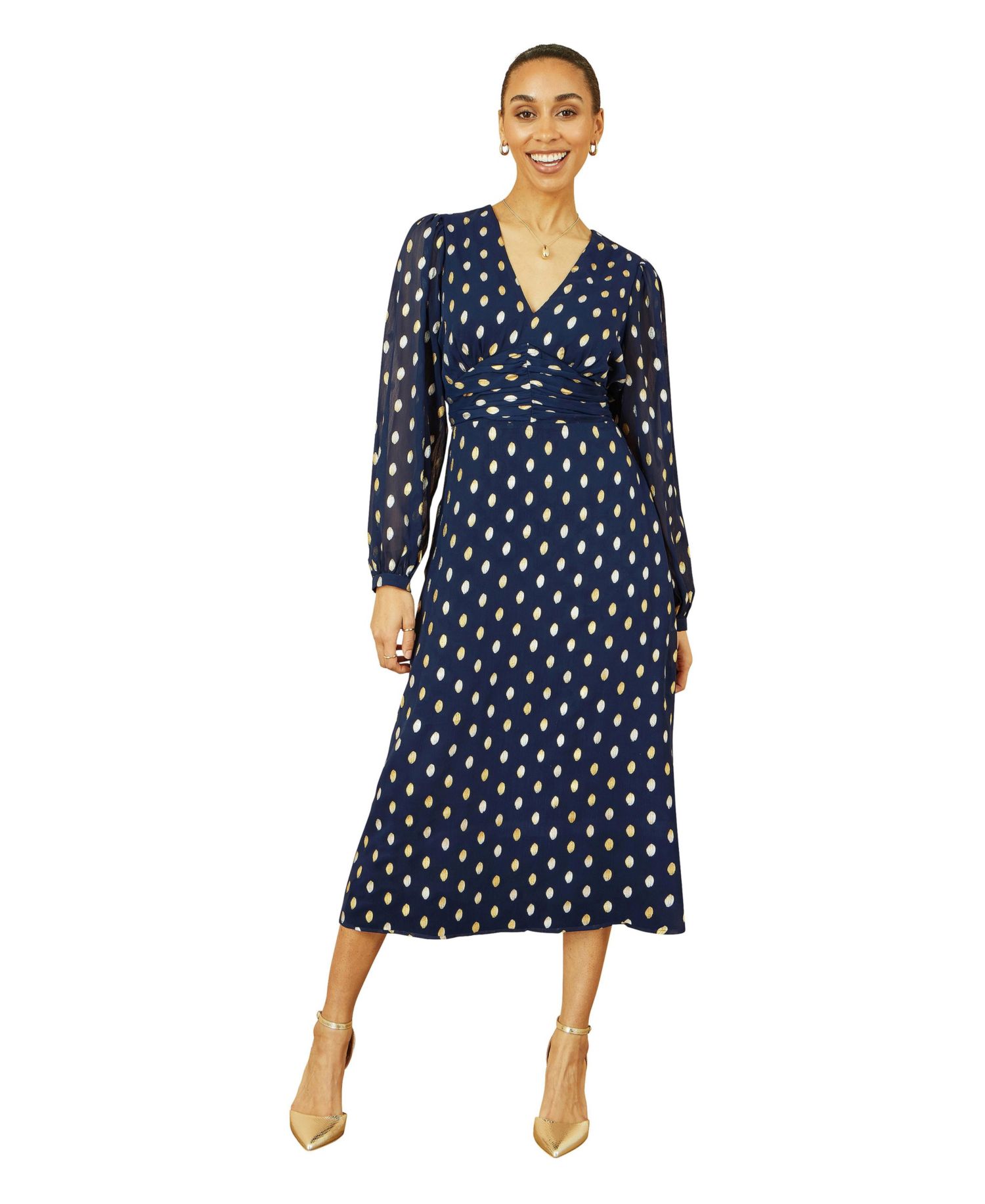 Women's Elegant Foil Print Midi Dress