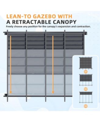 10' x 8' Gazebo for Patio, Retractable Pergola with Adjustable Sun Shade Canopy Roof