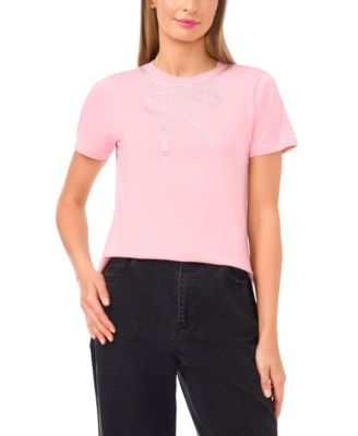 CeCe - Women's Flowy Bow Gem Trim T-Shirt